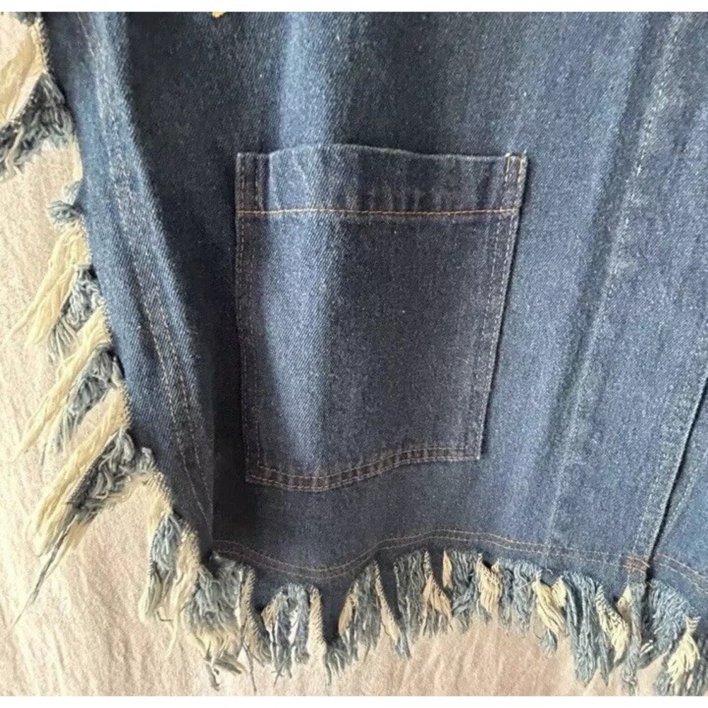 Vtg Denim Poncho Shirt XL Fringe Paint Western Boho‎ Chic Dolly Art Nashville - Picture 8 of 16
